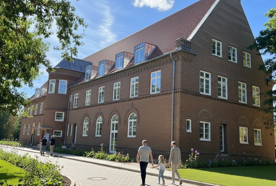 Hesterberg Schleswig – Außenansicht des sanierten denkmalgeschützten Gebäudes